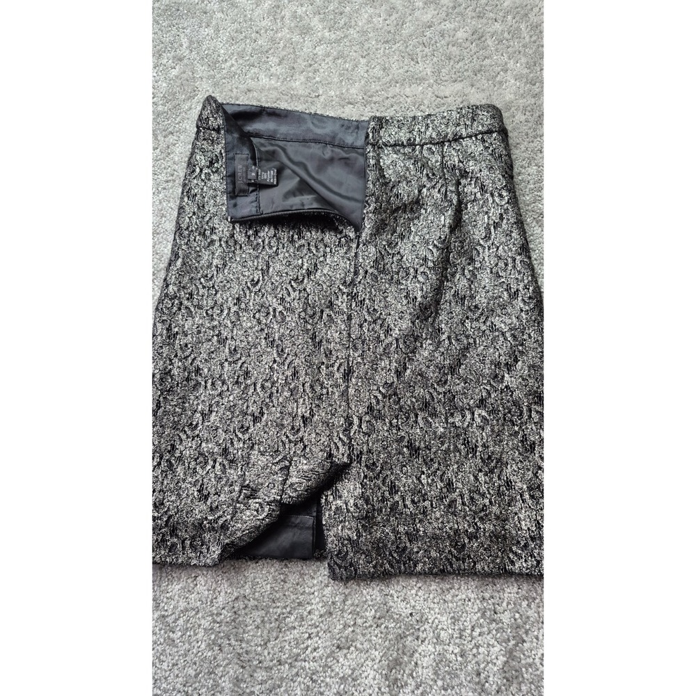 J Crew Black Gold Metallic Textured Pencil Skirt Womens Size 2 Wool Blend Zip - Picture 8 of 9